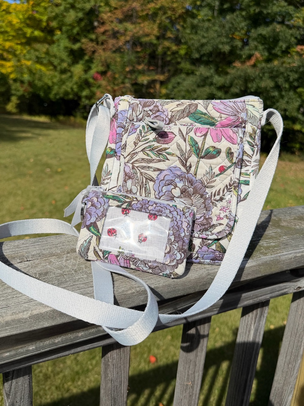 Vera Bradley Lavender Meadow Quilted Crossbody Bag & Matching Wallet Set